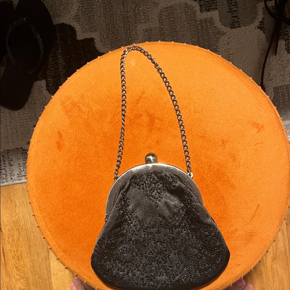 LOFT Black Textured Clutch with Chain